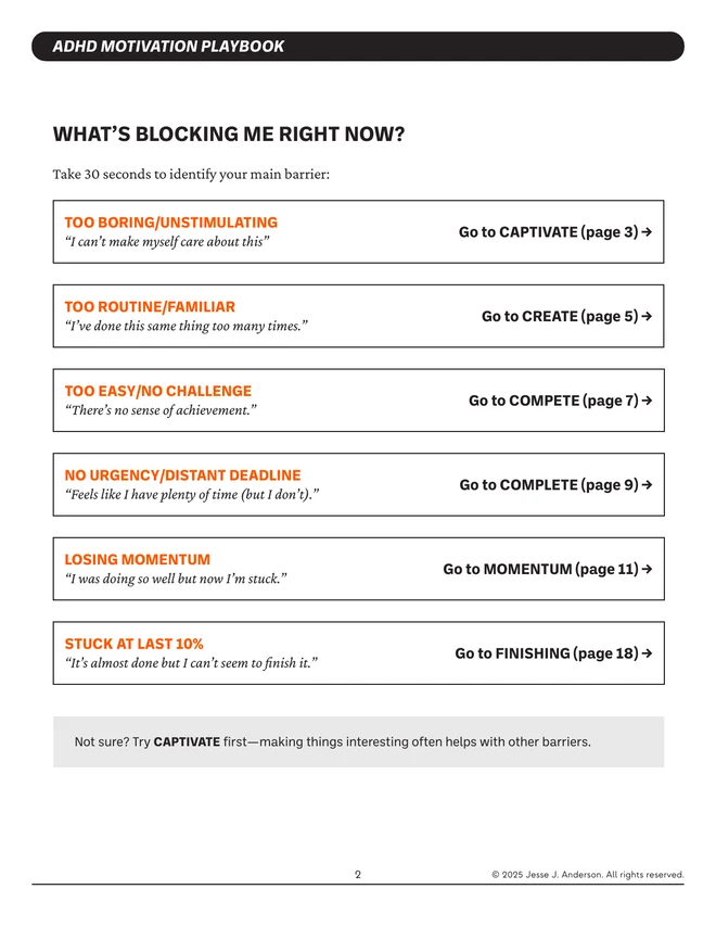 Sample page from the ADHD Motivation Playbook