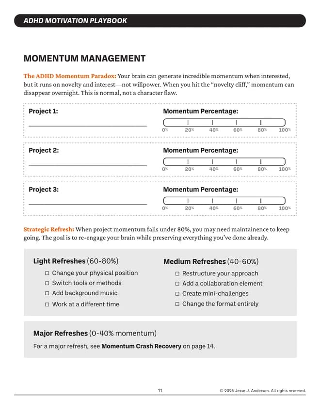 Sample page from the ADHD Motivation Playbook